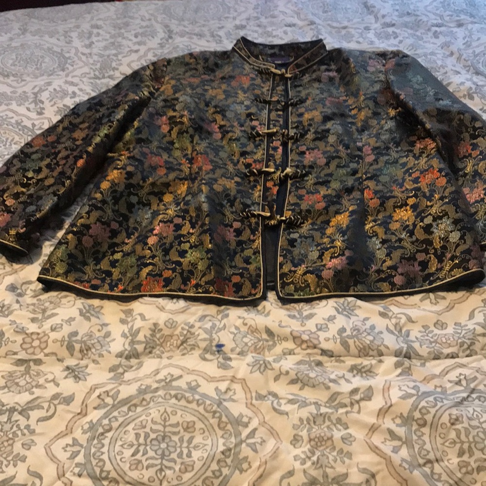 Vintage Chinese print black and gold floral print jacket
